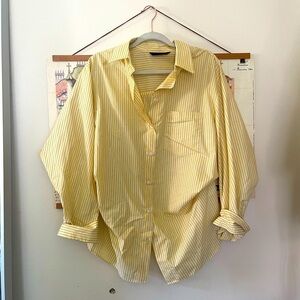 Zara Butter Yellow Oversized Striped Shirt in M